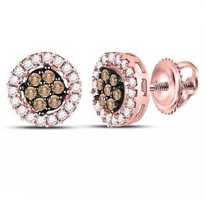 10k Rose Gold Brown Diamond Flower Earring 1/4CTW